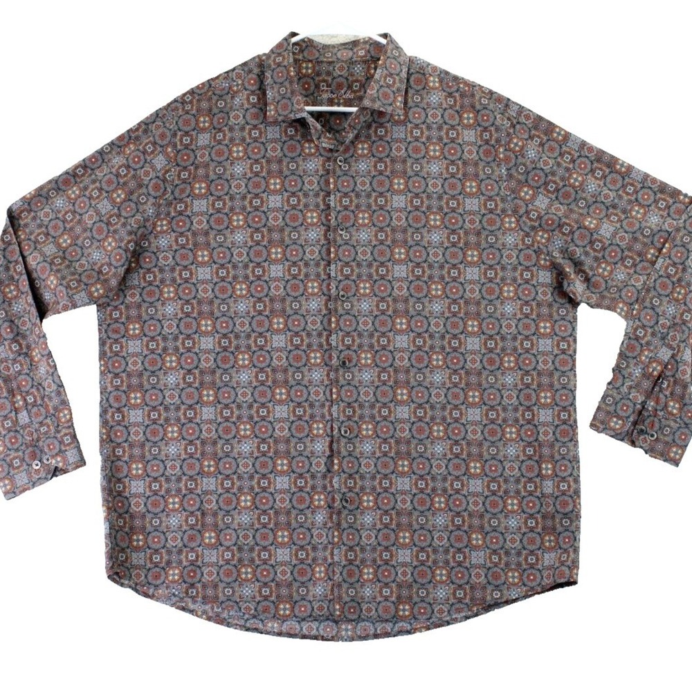 Tasso Elba‎ Mens Geometric Print Button Down Long Sleeve Casual Shirt XXL